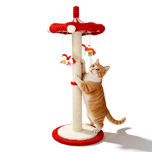 【Summervibes】Catails Cat Scratching Post 39.7"Tall Cat Tree Cat Tower Carousel Cat Scratching Posts Suitable for Kittens & Adult Stuff for Indoor Cat Tree Coffin Bed Sisal Scratcher with Cat Toy Soutdoor Fun